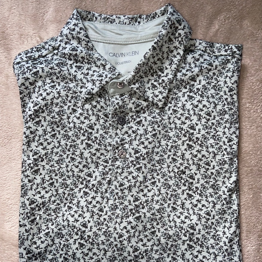 Calvin Klein Liquid Touch Men's Floral Print M Polo Shirt